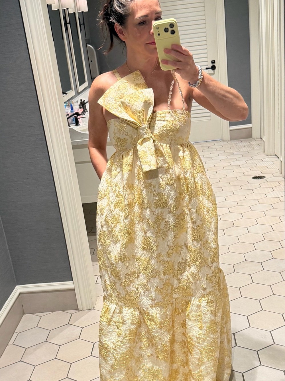 Petal & Pup Betina Bow Front Maxi Dress - Yellow Brocade